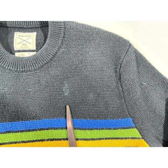 RARE Aviator Nation x Gap Womens Stripe Navy Pullover Crew Sweater Sz XS Stain - Picture 3 of 10
